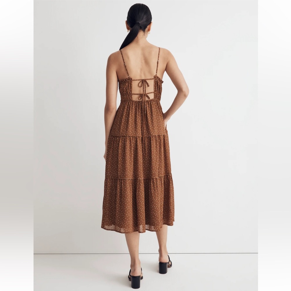 Madewell NWT Sophia Cami Tiered Midi Dress in Dot Brown Tie Back #NK473, Size 6 - Picture 2 of 16